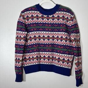J. Crew Classic Fair Isle Sweater Lambs 100% Wool Colorful Aztec Women’s Size XS